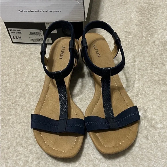 Alfani Navy Snake Accent Wedge Sandals - Women’s Size 8.5M - Picture 2 of 7